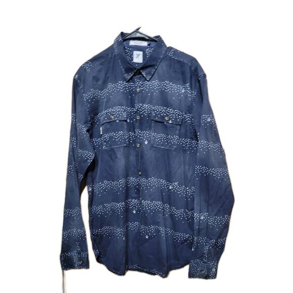 Marc Ecko Cut & Sew Blue Designer Button Up Shirt Mens Large - Picture 3 of 8